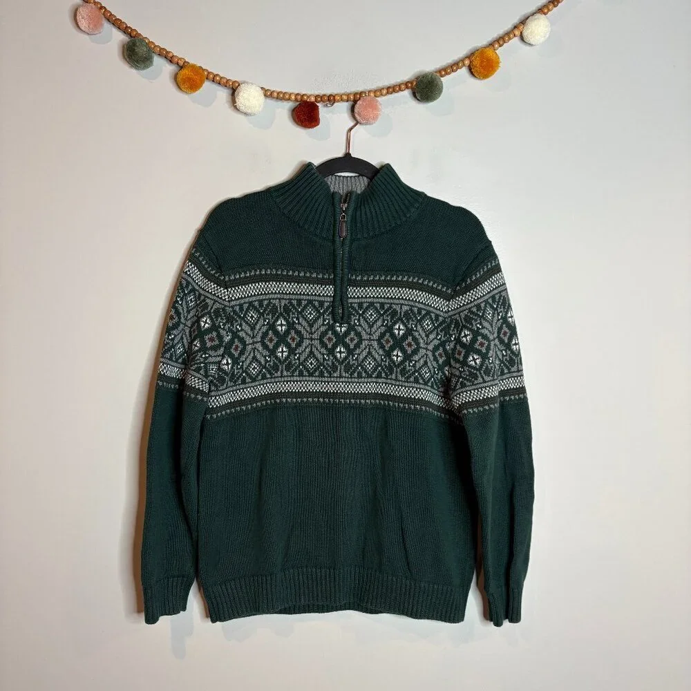 Vtg 90's LL Bean dark green half zip sweater